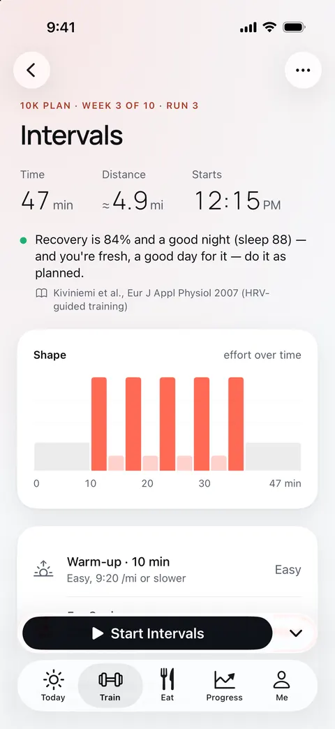A 10K plan's interval session for today.